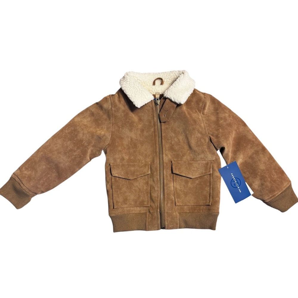 NWT - Perry Ellis Tan Sherpa Lined Suede Jacket